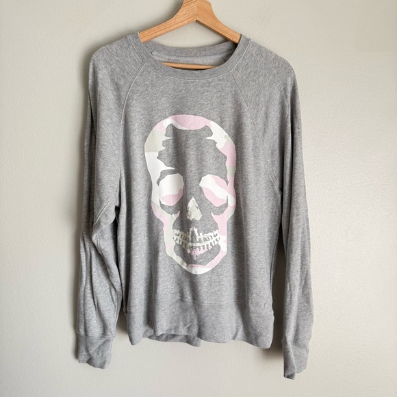 Zadig & Voltaire Tops - Zadig & Voltaire upper skull camo crewneck sweatshirt grey pink size small